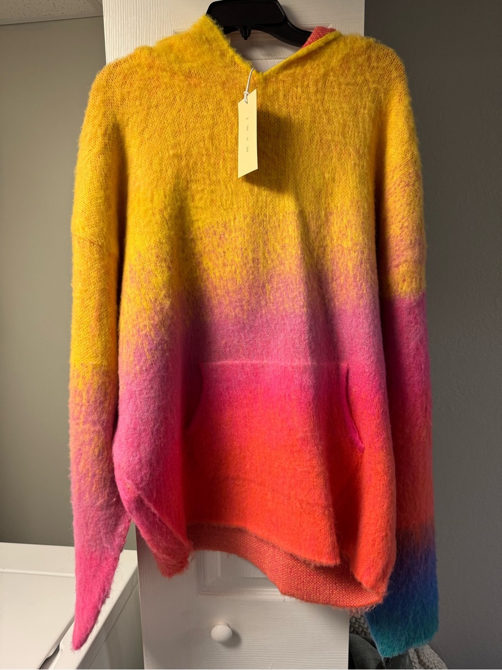 MNML Yellow to Pink Ombre Hooded Mohair-Blend Sweater